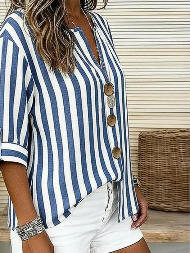 Eleanor Striped Linen Blouse stripe-blue 2