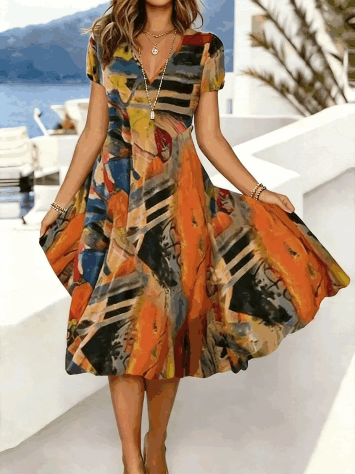Margot Abstract Print A-Line Midi Dress Multi 1
