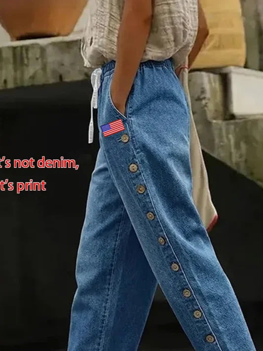 Margot Denim Print Relaxed Trousers Blue 2