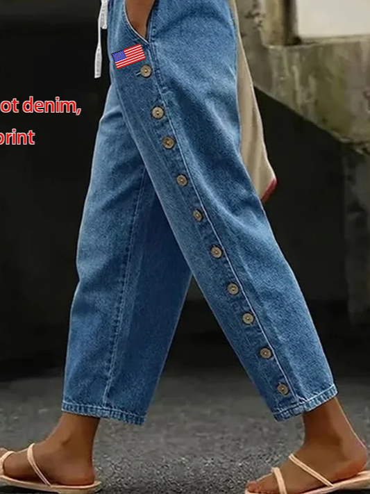 Margot Denim Print Relaxed Trousers Blue 3
