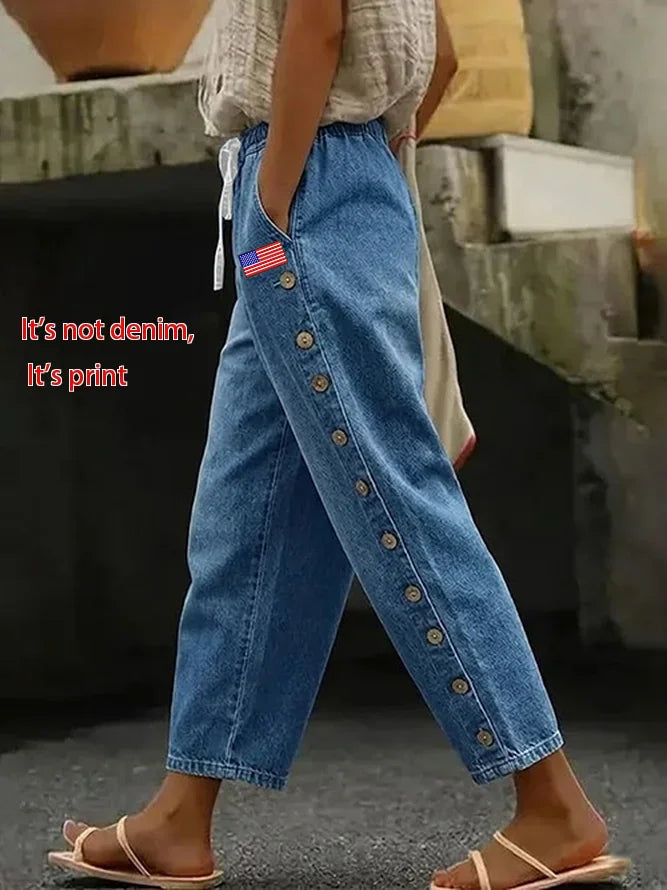 Margot Denim Print Relaxed Trousers Blue 1