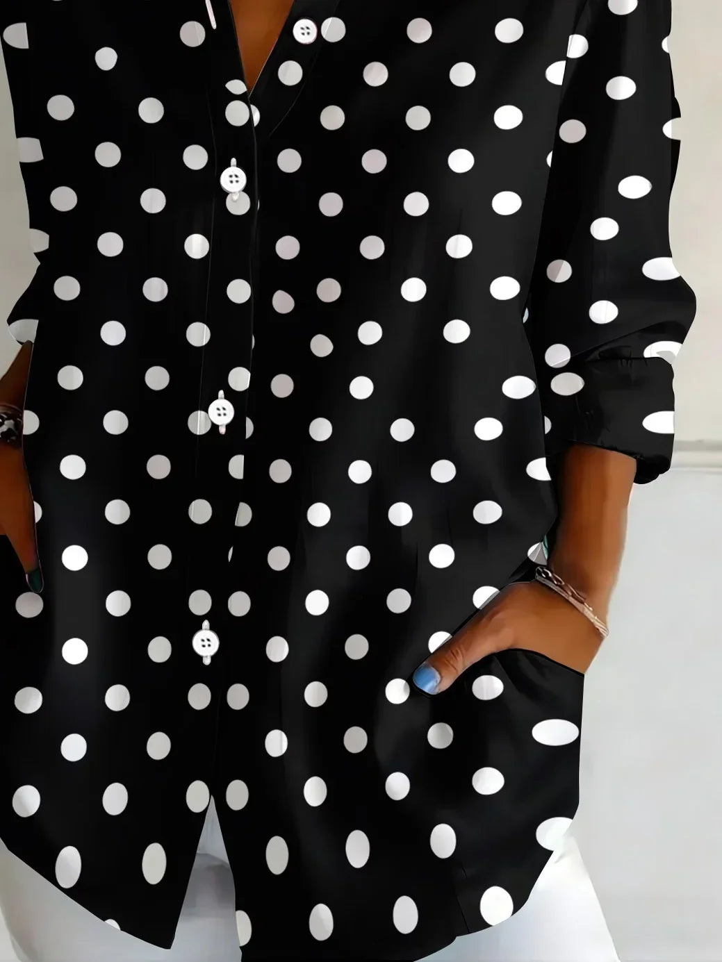 Margot Polka Dot Button-Up Shirt Black 2