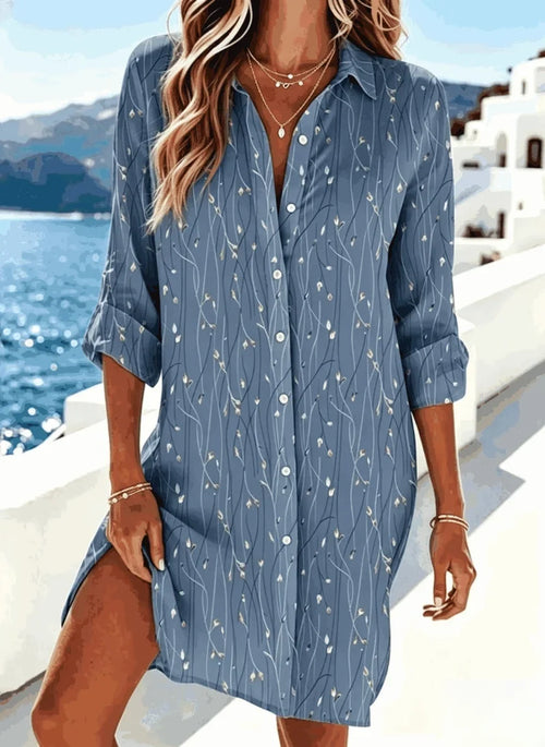 Margot Leaf Print Midi Shirt Dress Blue 1