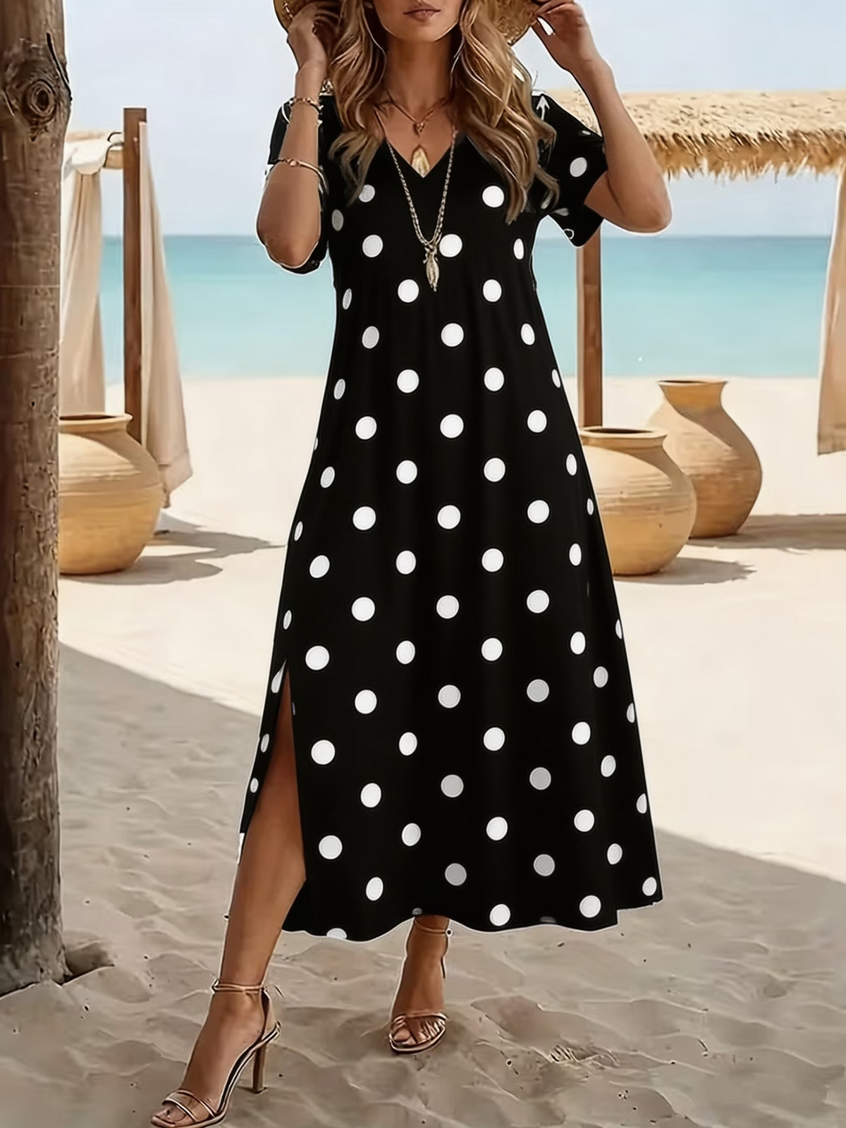 Margot Polka Dot Cotton Maxi Dress Multi 1