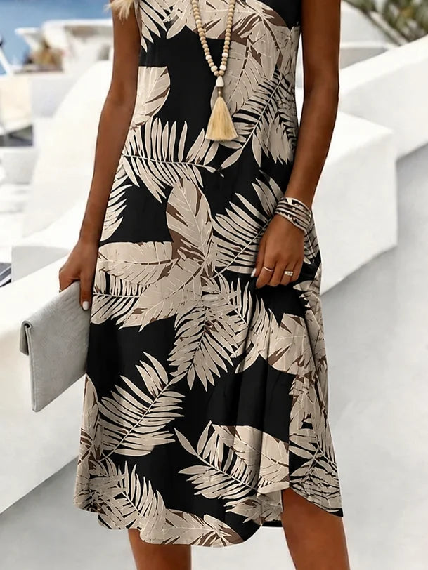 Margot A-Line Midi Dress in Black Tropical Black 2