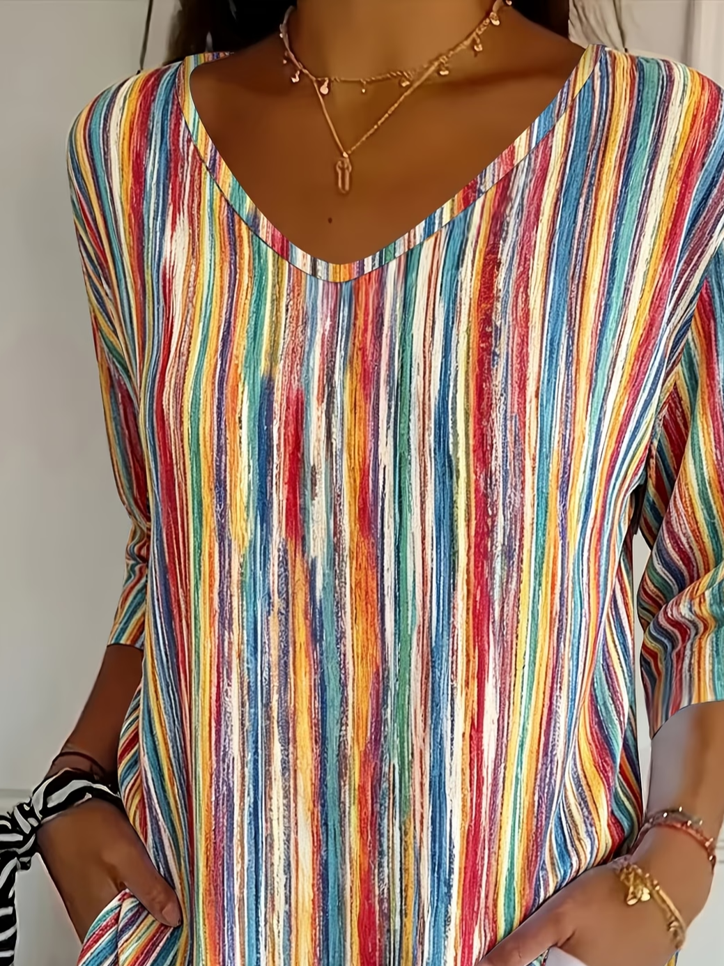 Isabelle V-Neck Striped Shirt Dress shirt 3