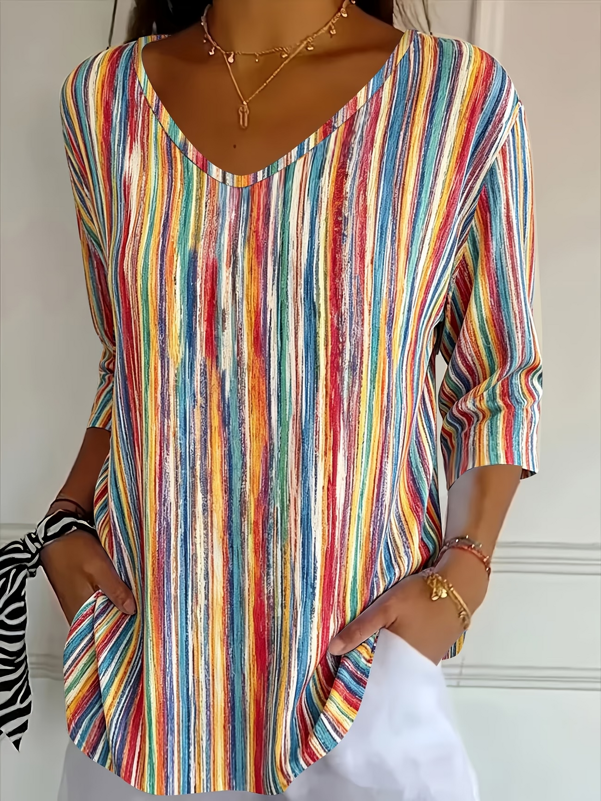 Isabelle V-Neck Striped Shirt Dress shirt 1