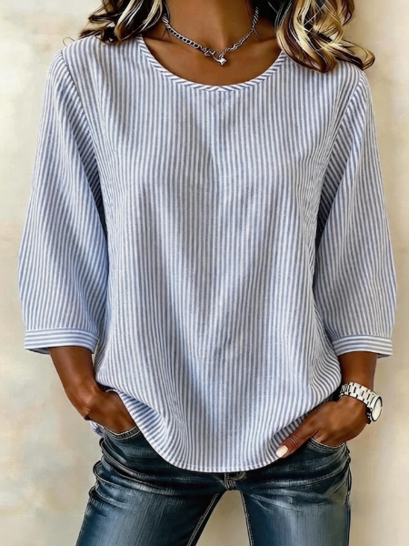 Margot Striped Linen Shirt Dress Blue 1