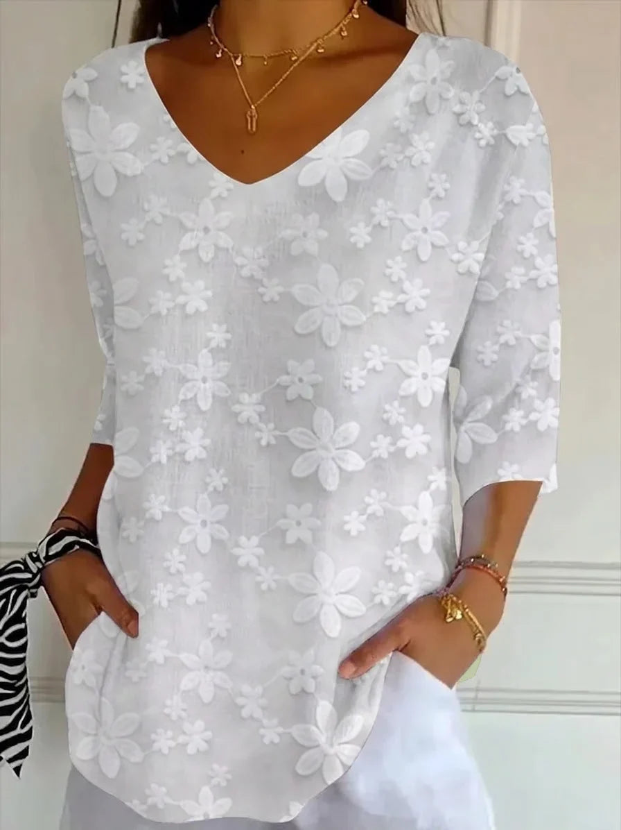 Violet Floral V-Neck Tunic Dress shirt 1