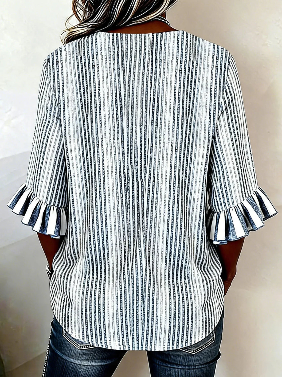 Margot Striped Half-Sleeve Blouse Blue 3
