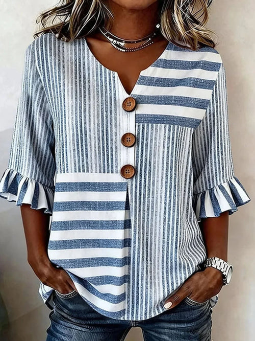 Margot Striped Half-Sleeve Blouse Blue 1