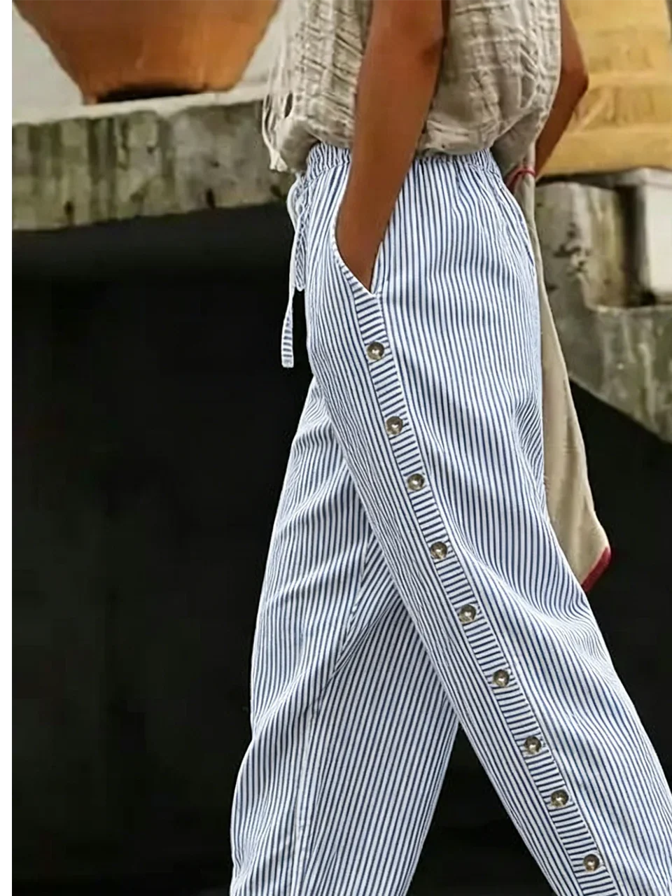 Margot Striped Vintage Trousers Blue 3