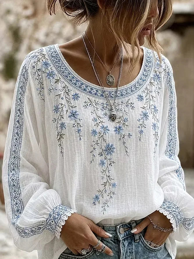 Delilah Floral Embroidery Blouse White 1