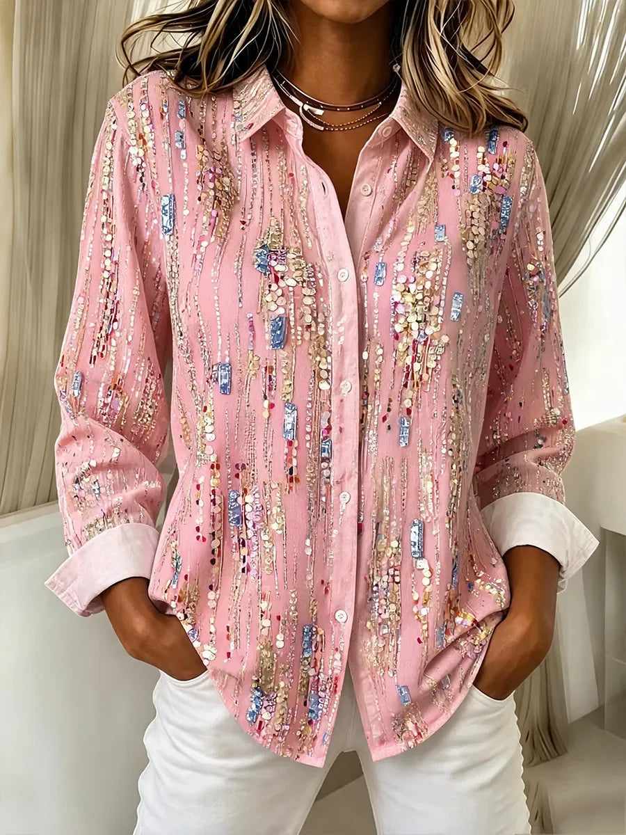 Margot Linen Button-Up Shirt Pink 1