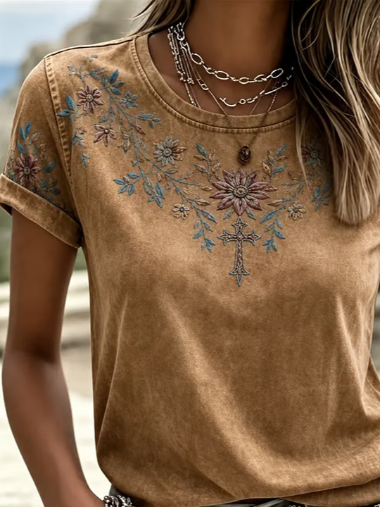 Isabelle Embroidered Linen Tee shirt 3