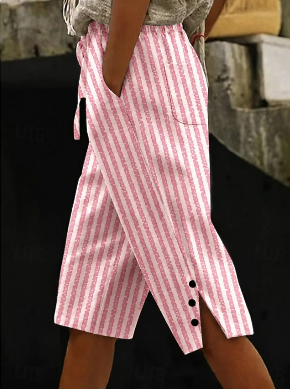 Margot Striped Drawstring Capri Pink 1