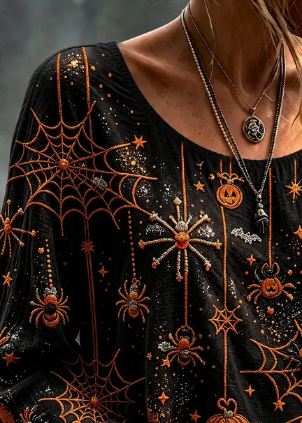 Ophelia Pumpkin Print Long Sleeve Blouse Black 3