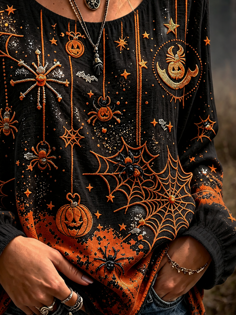 Ophelia Pumpkin Print Long Sleeve Blouse Black 2