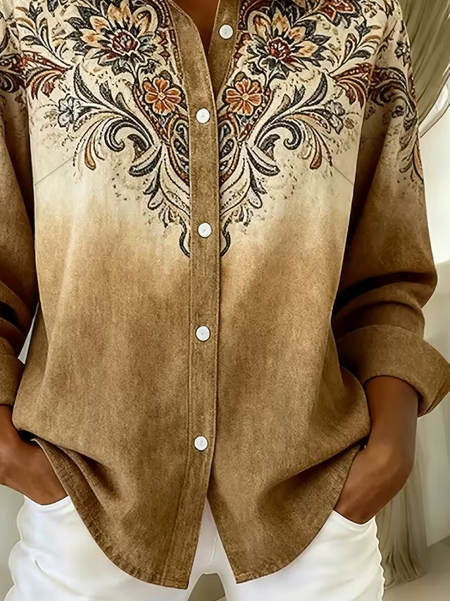 Margot Floral Gradient Shirt Dress Khaki 2
