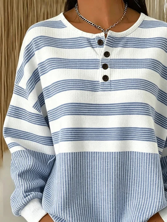 Margot Striped Henley Sweatshirt Blue 3