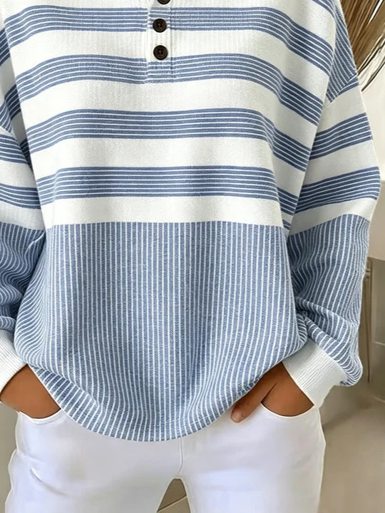 Margot Striped Henley Sweatshirt Blue 2