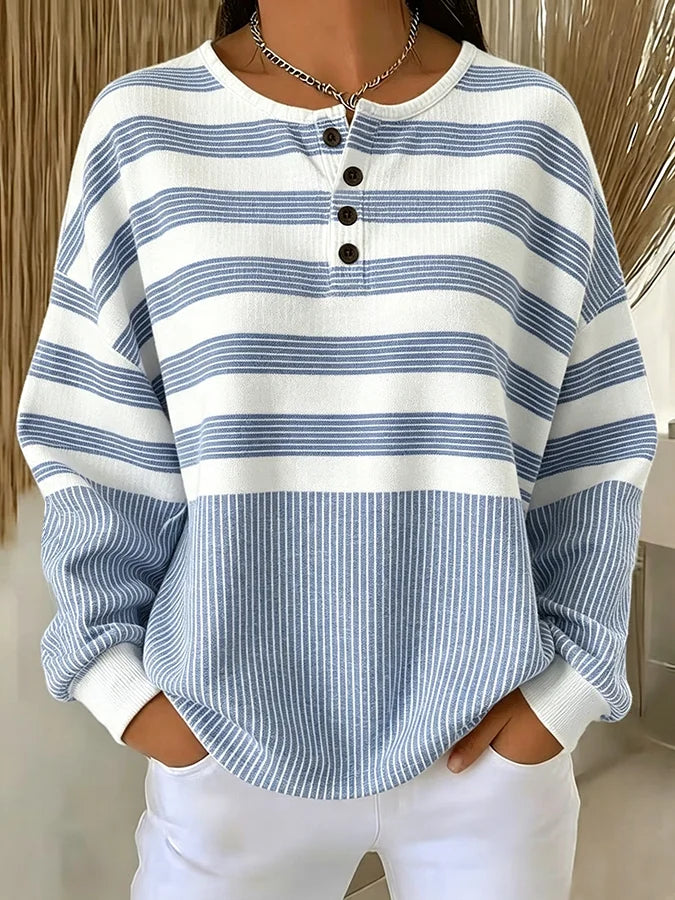Margot Striped Henley Sweatshirt Blue 1