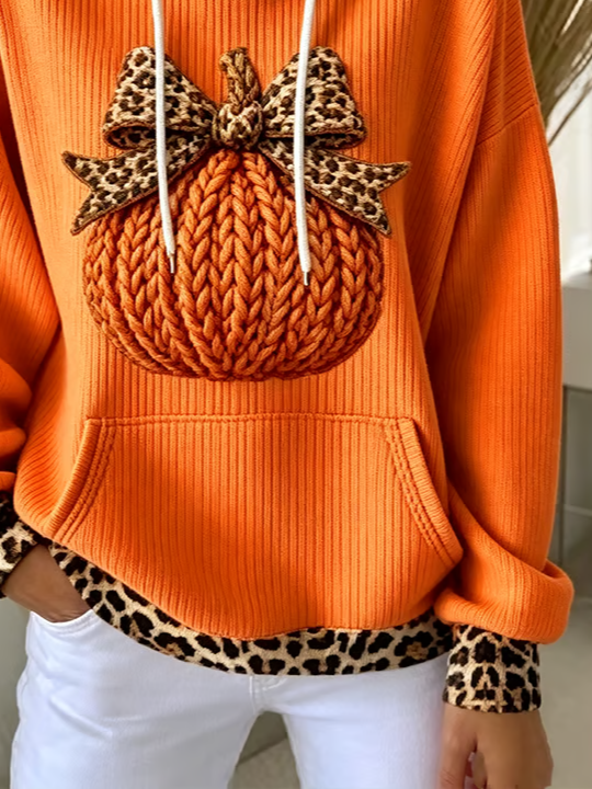 Valentina Leopard Hoodie Dress Orange 2