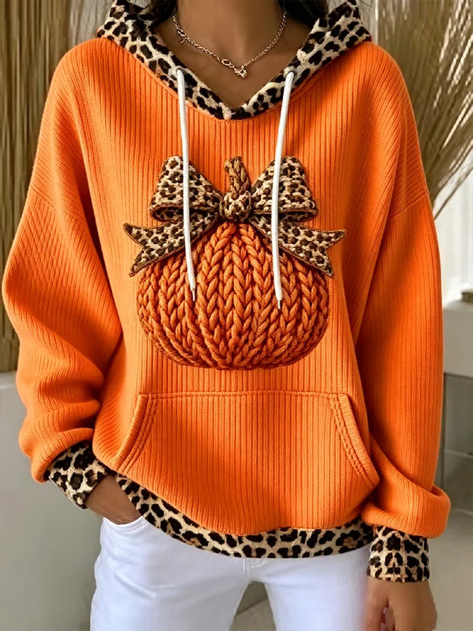 Valentina Leopard Hoodie Dress Orange 1