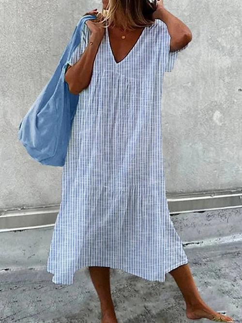Theodora Striped V-Neck Midi Dress Multi 1