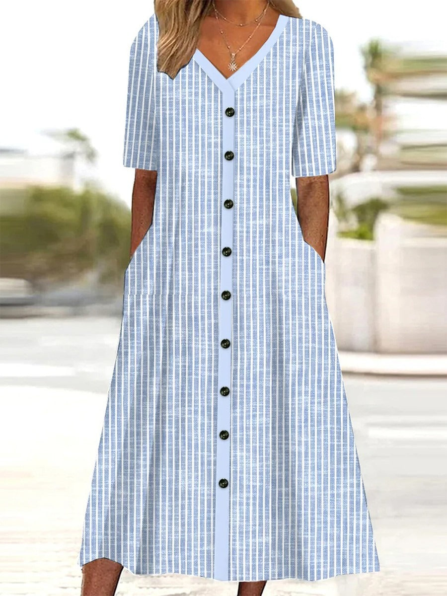 Farah Striped V-Neck Midi Dress BLUE 1