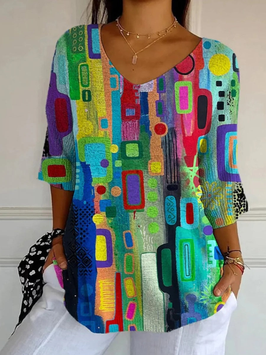 Ursula Abstract V-Neck Top Multi 1