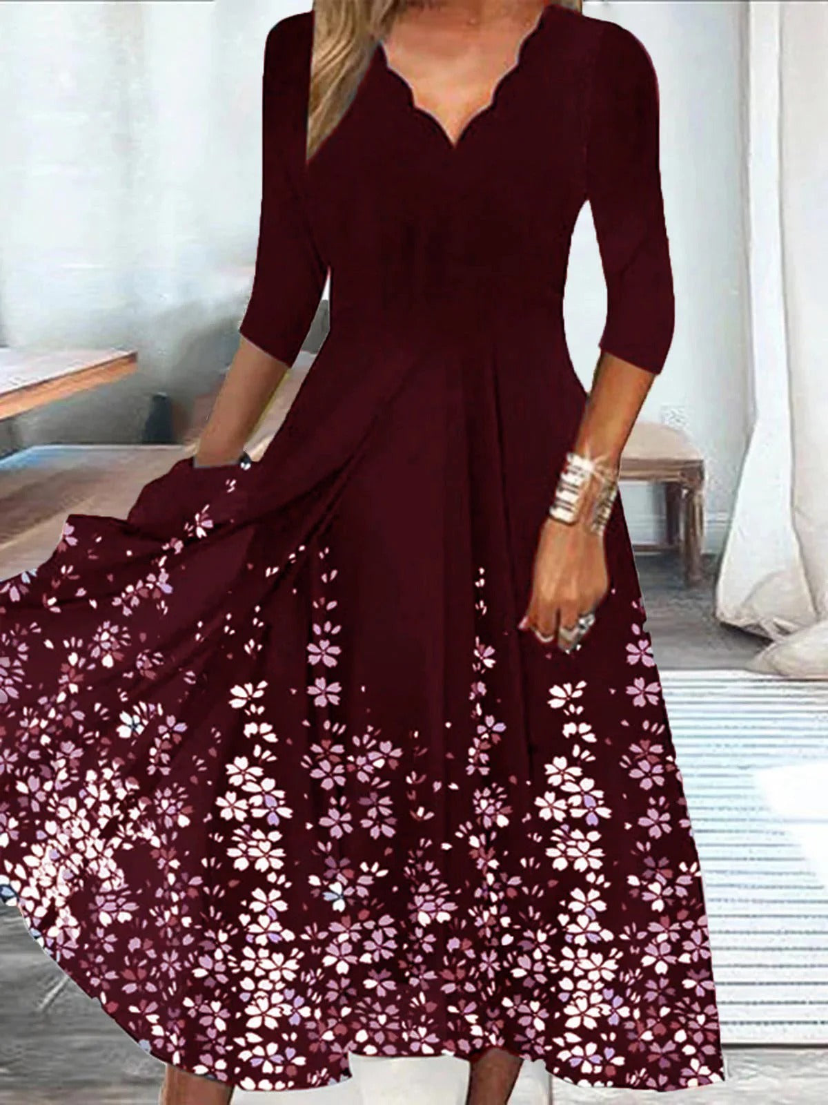 Manon Floral V-Neck Maxi Dress Dark Blue 2