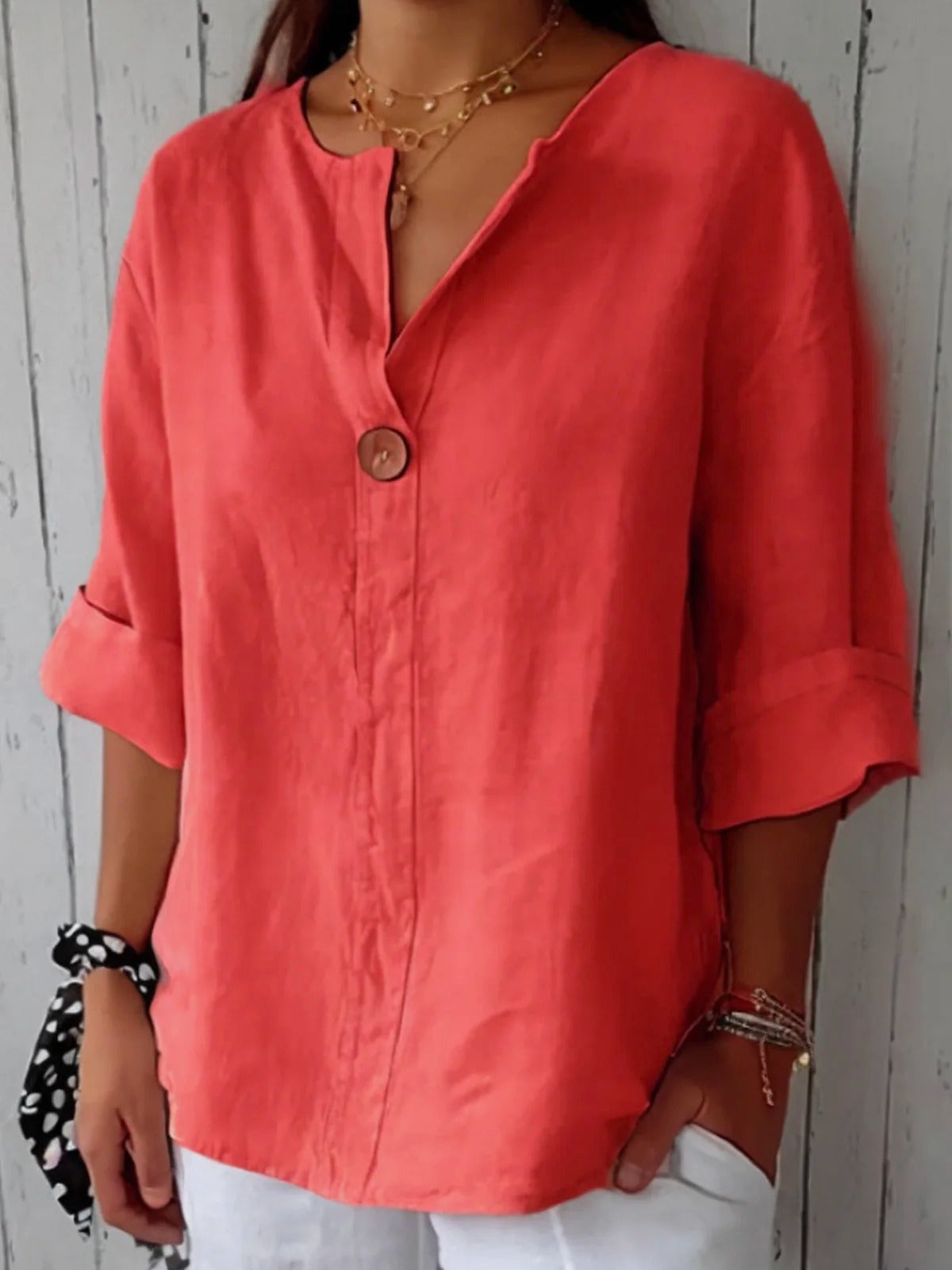 Eleanor Cotton V-Neck Blouse Green 3