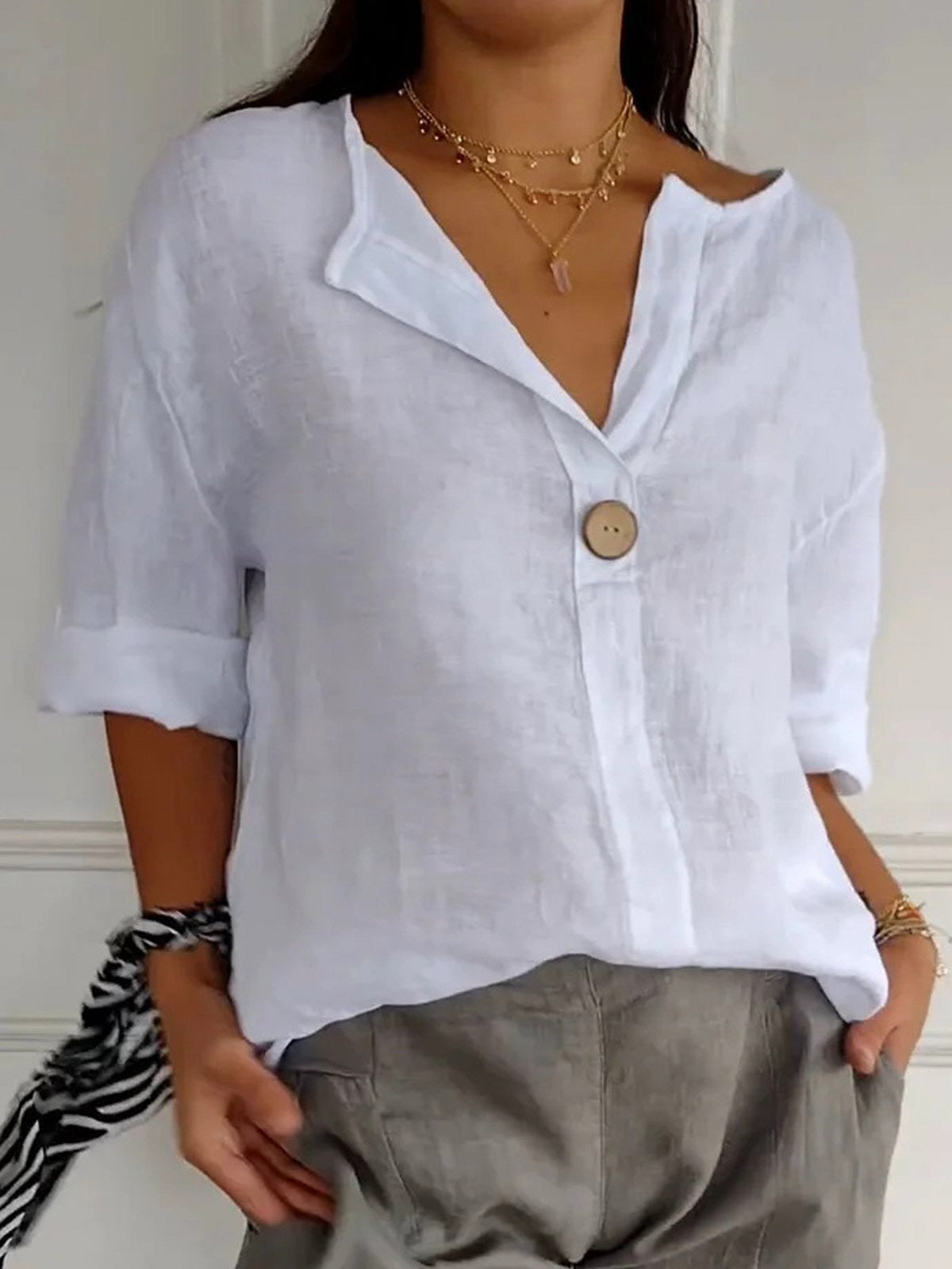 Eleanor Cotton V-Neck Blouse Navy Blue 4