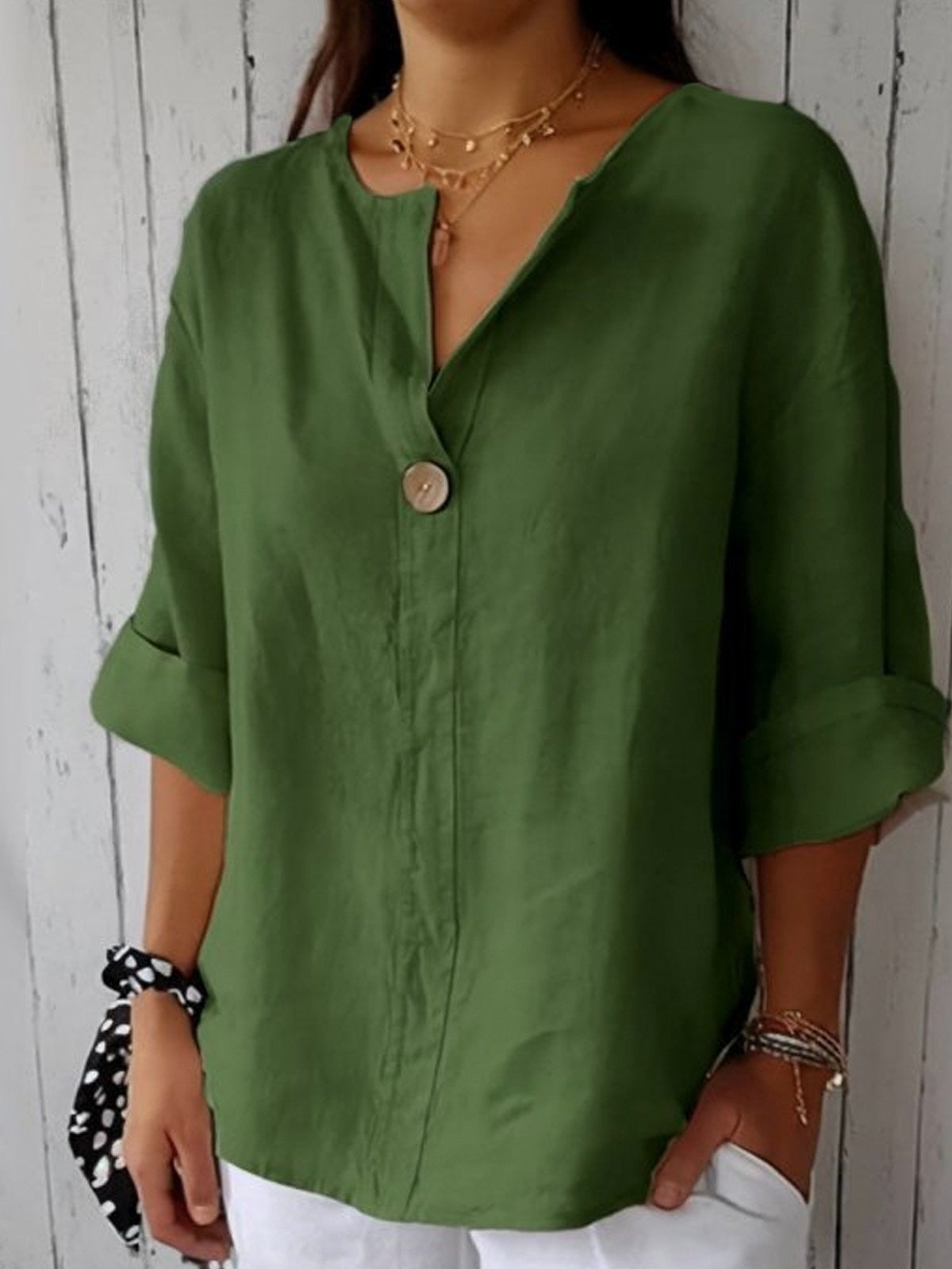 Eleanor Cotton V-Neck Blouse Green 6