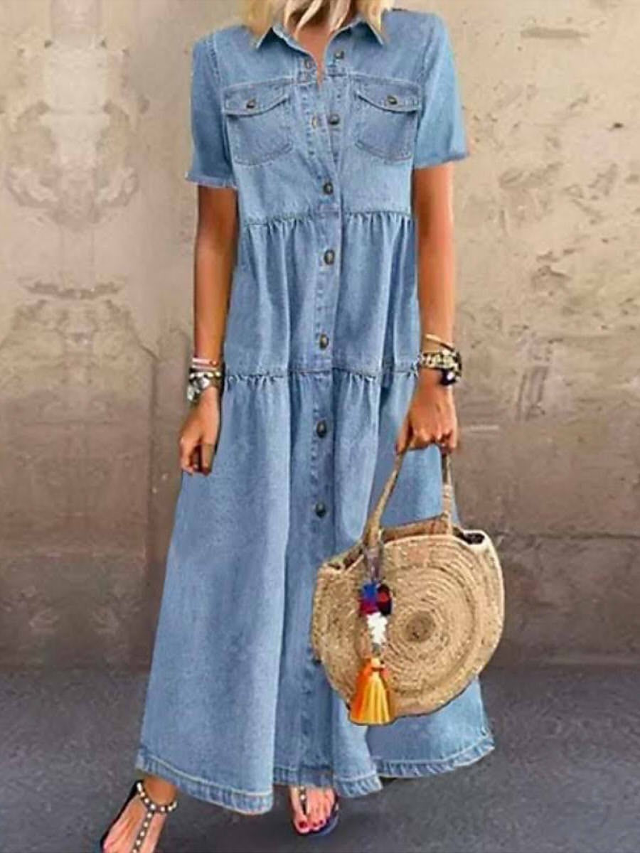 Taryn Denim Maxi Shirt Dress Blue 1