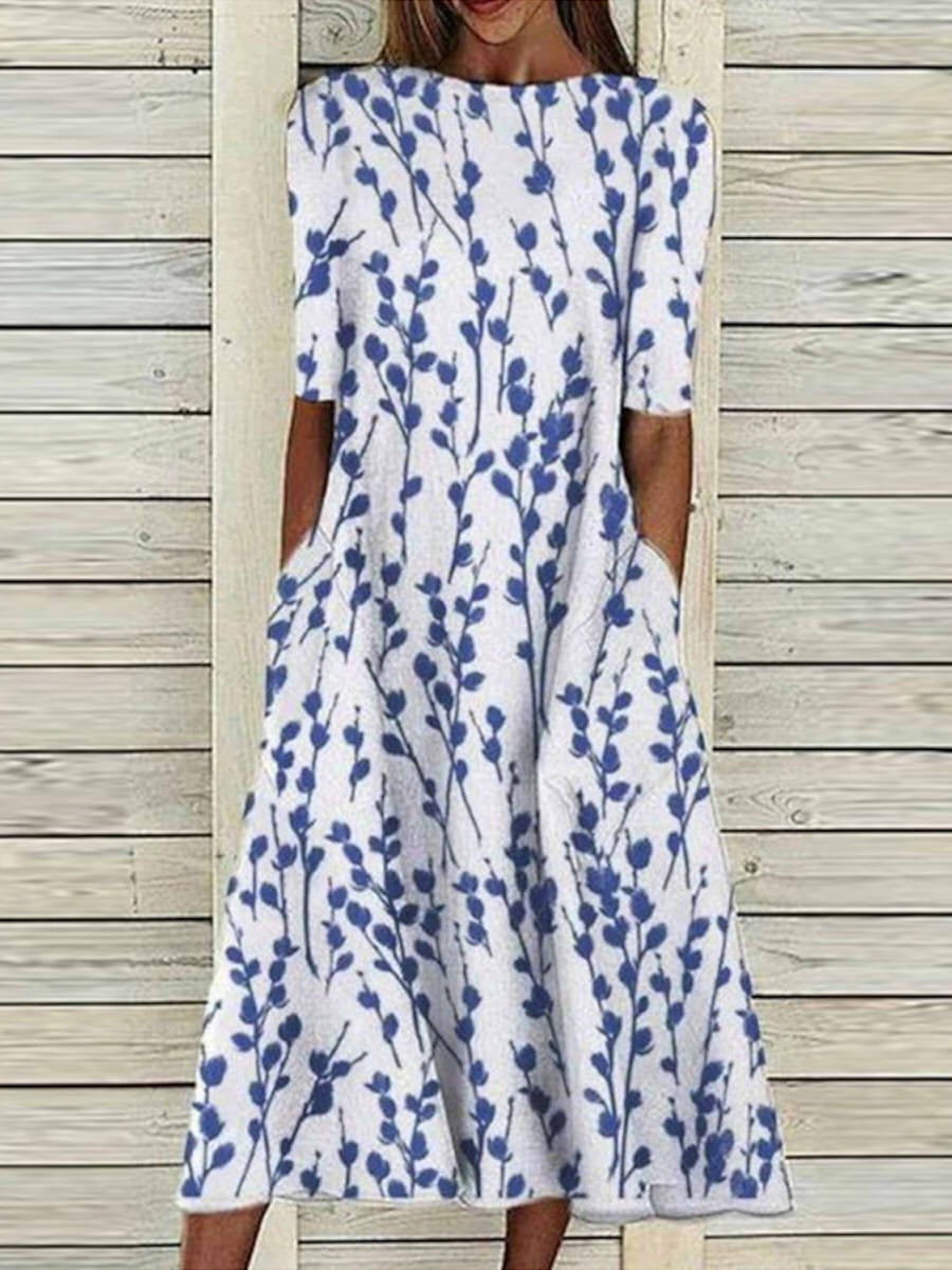 Botanica Crew Neck Midi Dress Blue 1