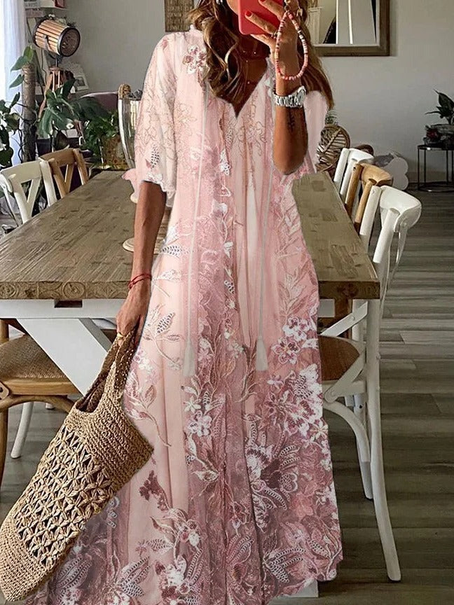 Violet Lace Floral Maxi Dress Pink 2