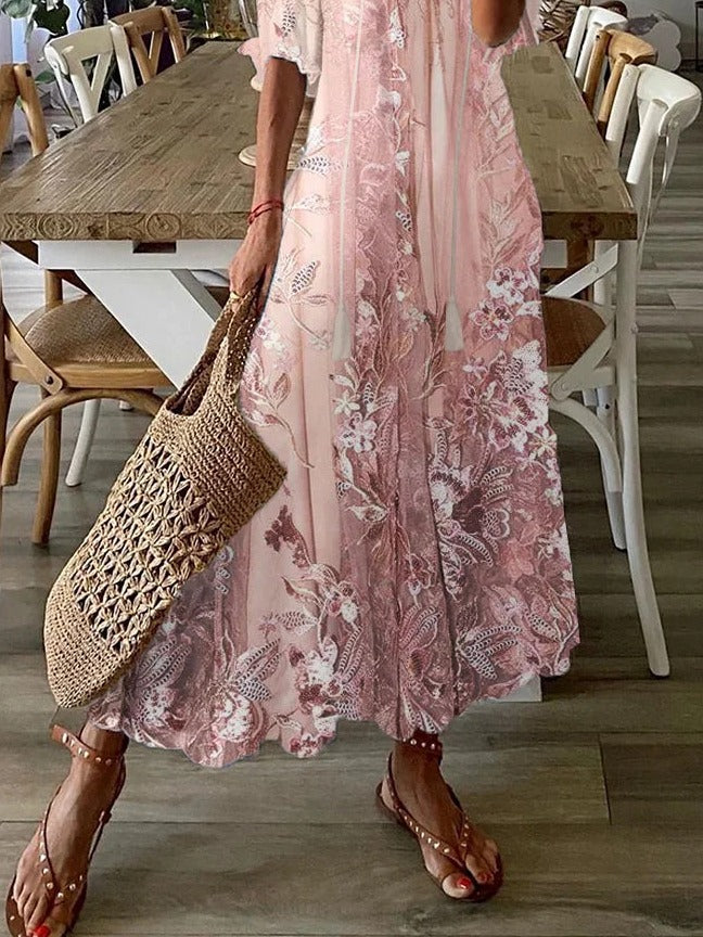 Violet Lace Floral Maxi Dress Pink 3