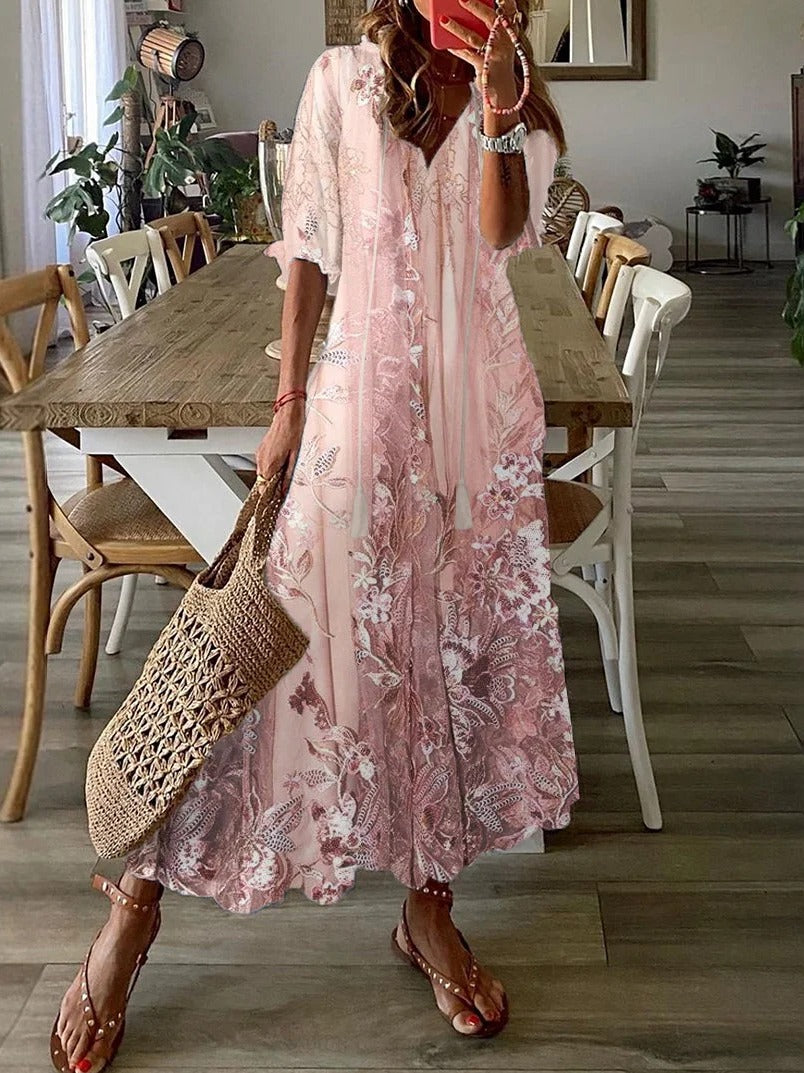 Violet Lace Floral Maxi Dress Pink 1