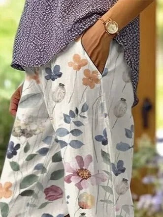 Matilda Floral Linen Trousers Multicolor 2