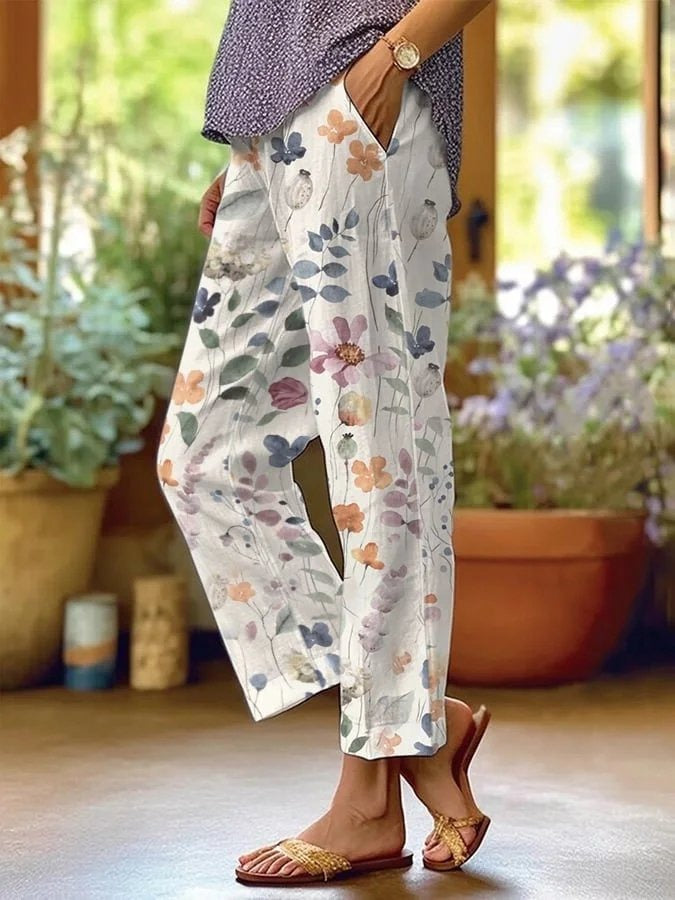 Matilda Floral Linen Trousers Multicolor 1