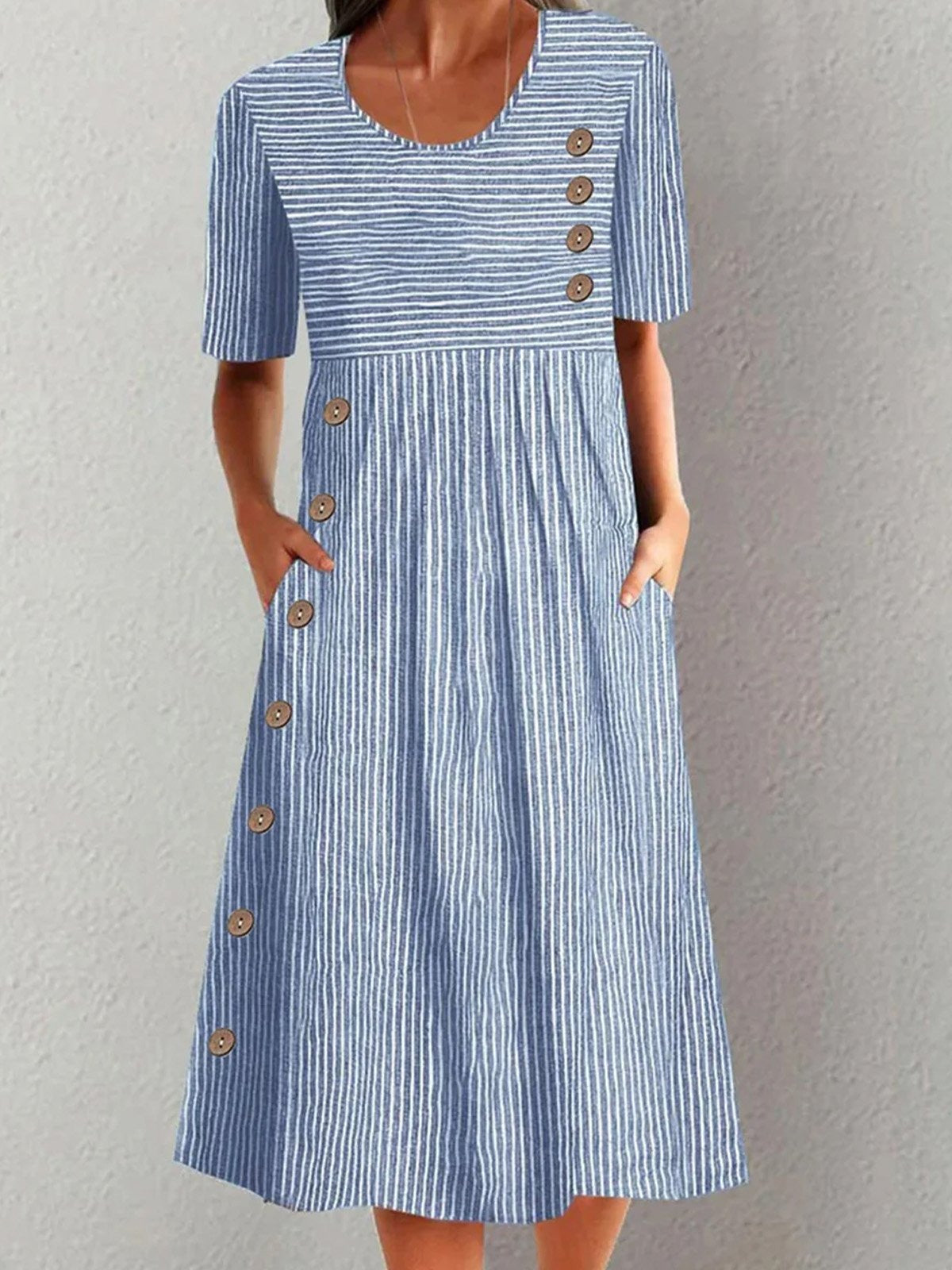 Elowen Striped Midi Dress Blue 1