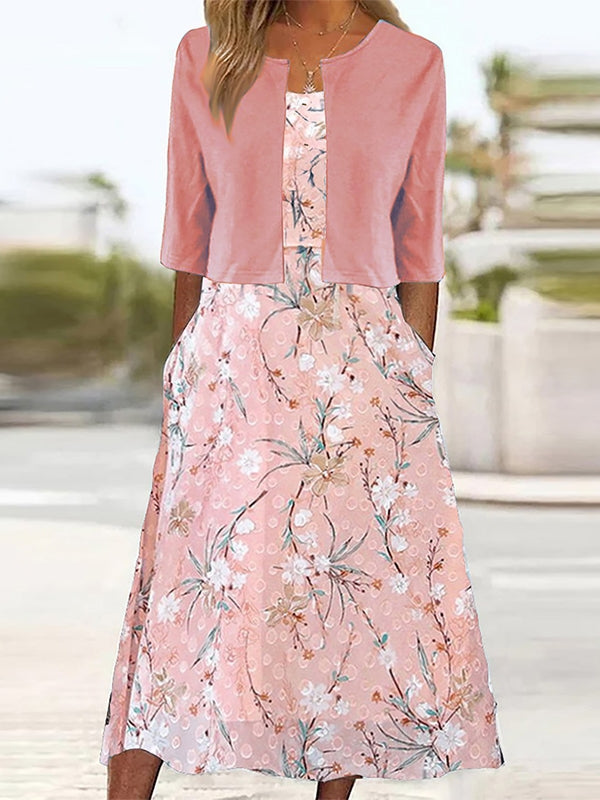 Emmeline Floral Two-Piece Midi Dress Pink 2