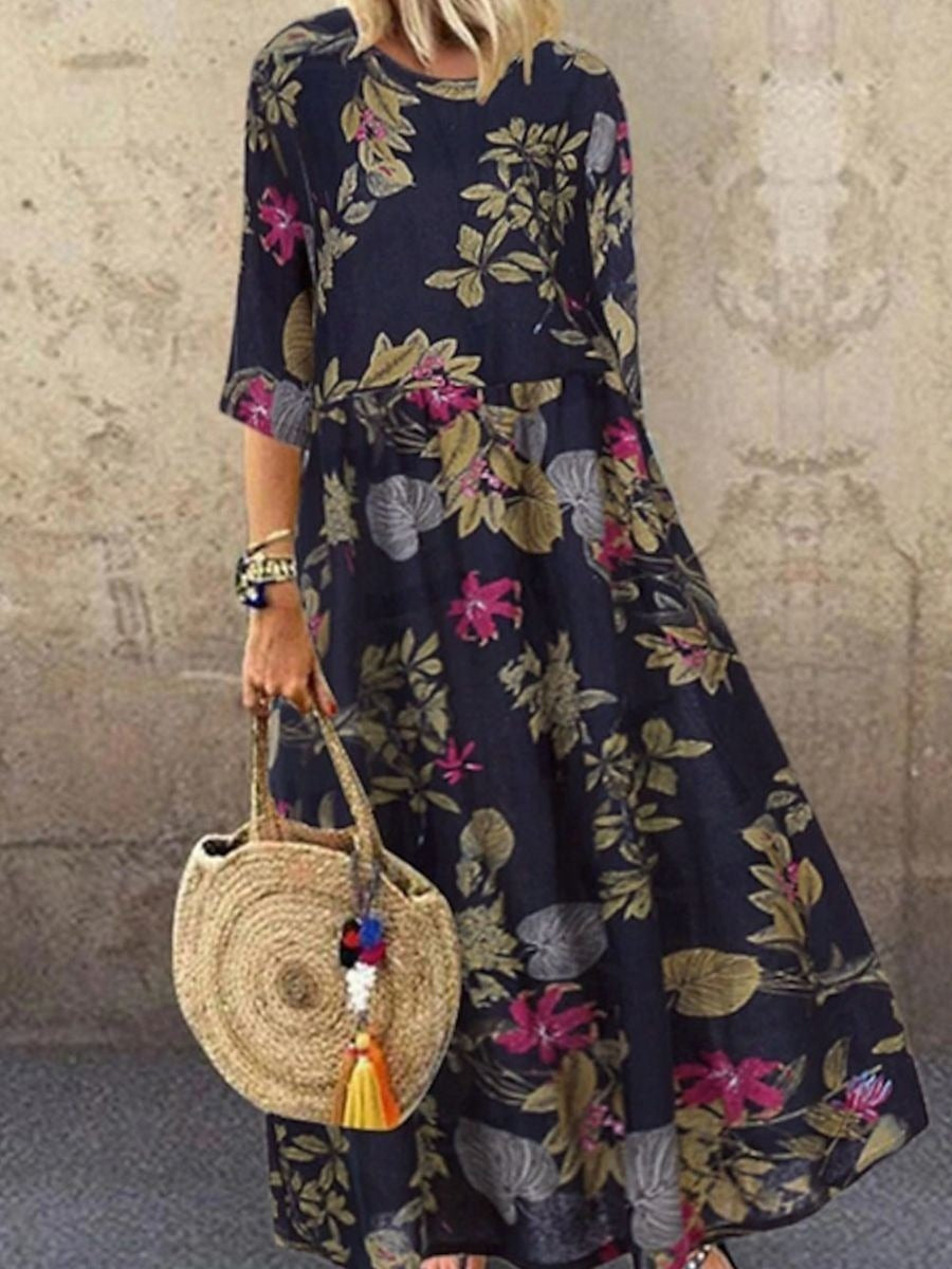 Ondine Floral Maxi Dress Navy 1