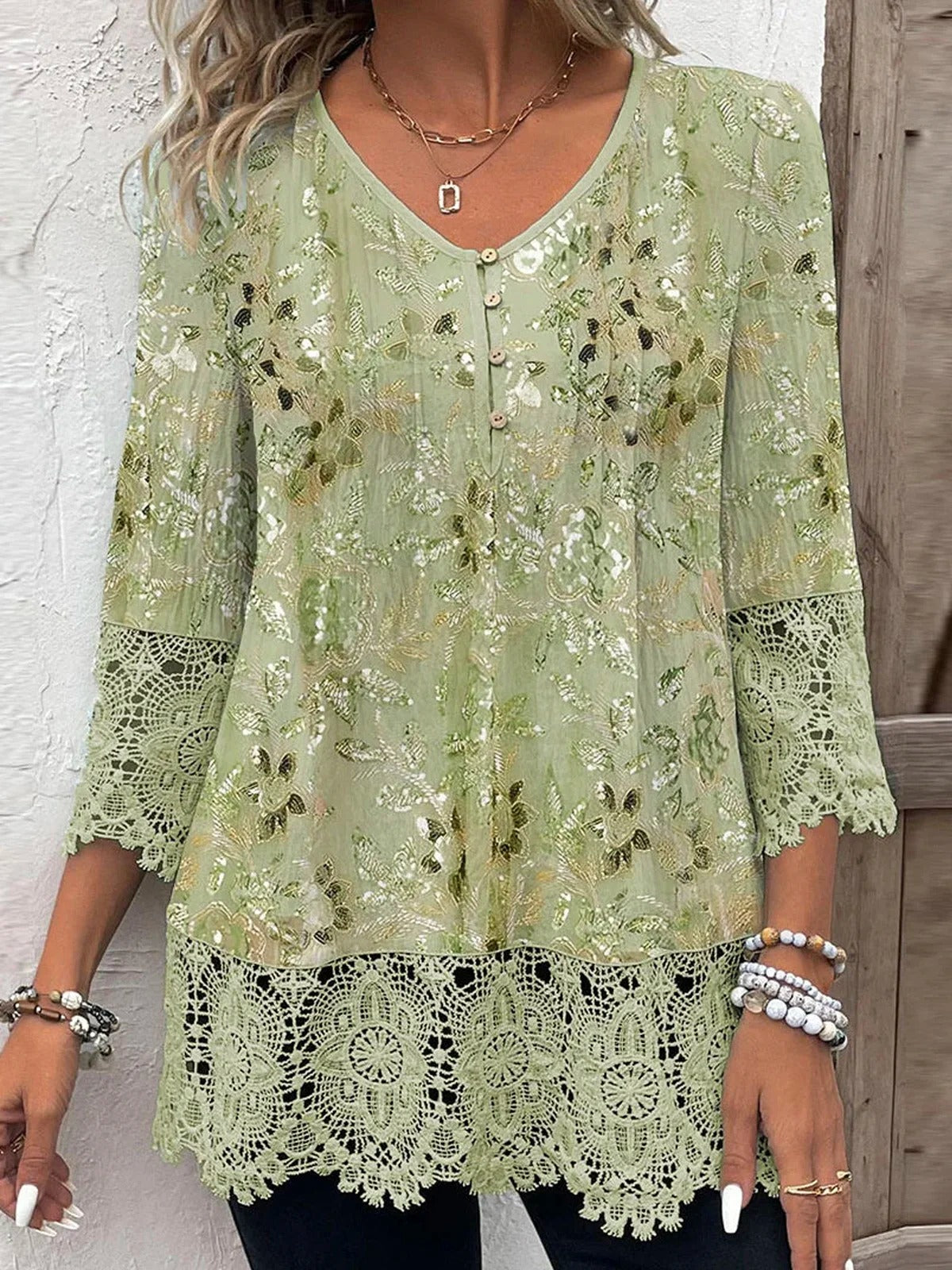 Vivienne Floral Lace Shirt Green 1