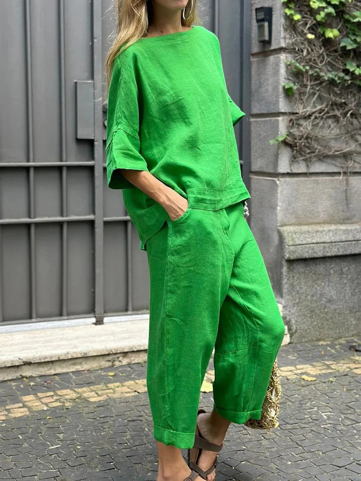 Isabelle Linen Two-Piece Set Green 8