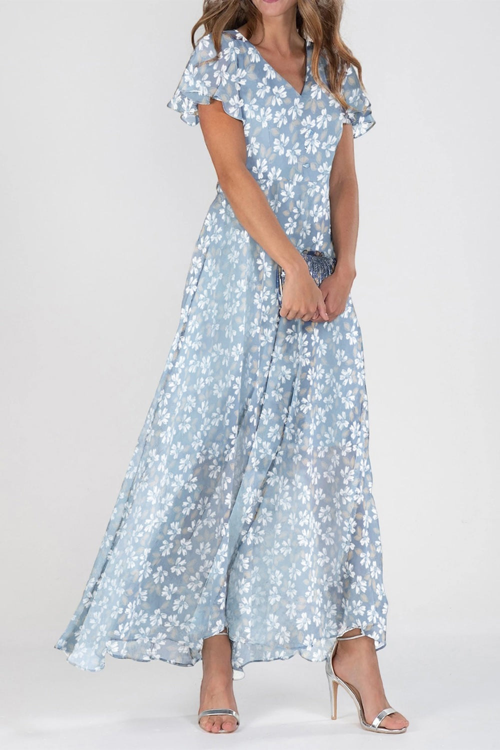 Valentina Chiffon Floral Maxi Dress Green 1