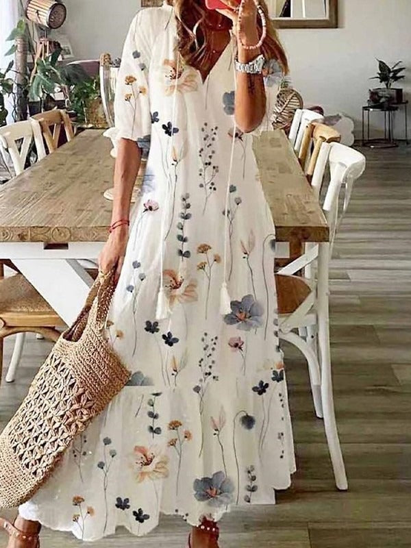 Katya Floral Maxi Dress White 1