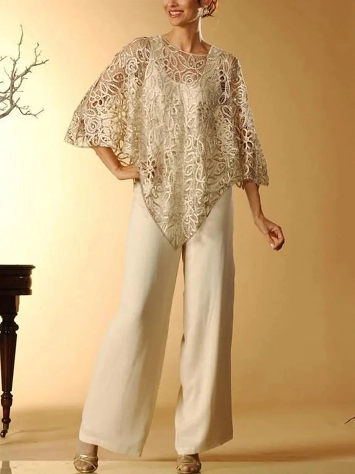 Margot Two-Piece Satin Set Apricot 2